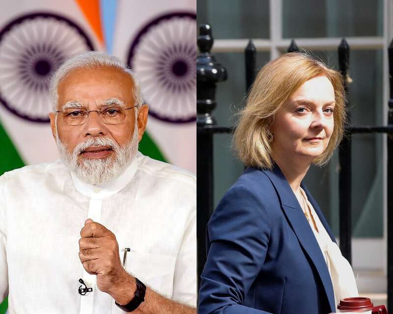 印度总理莫迪（左）与英国首相特拉斯
